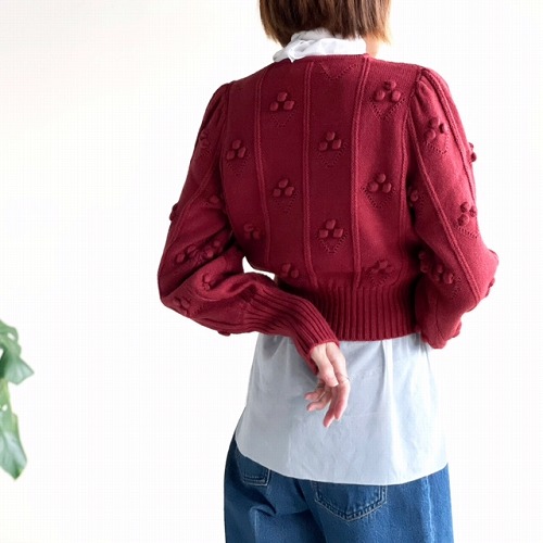 bubble pattern cropped knit cardigan