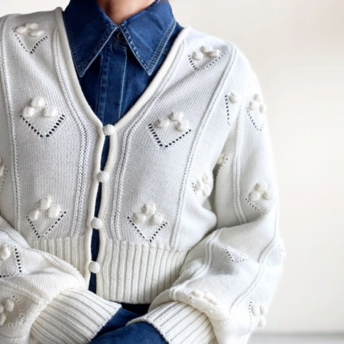 bubble pattern cropped knit cardigan