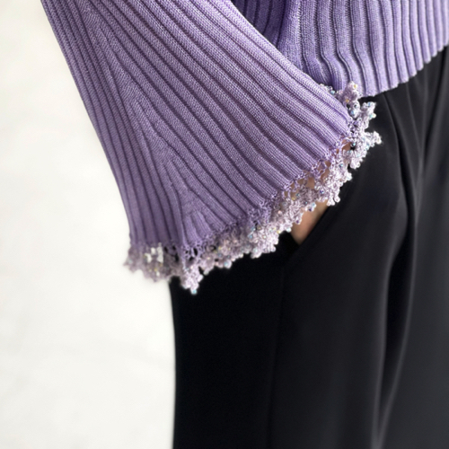 Mame Kurogouchi / Beaded Flared Sleeve Knit Top ( BROWN