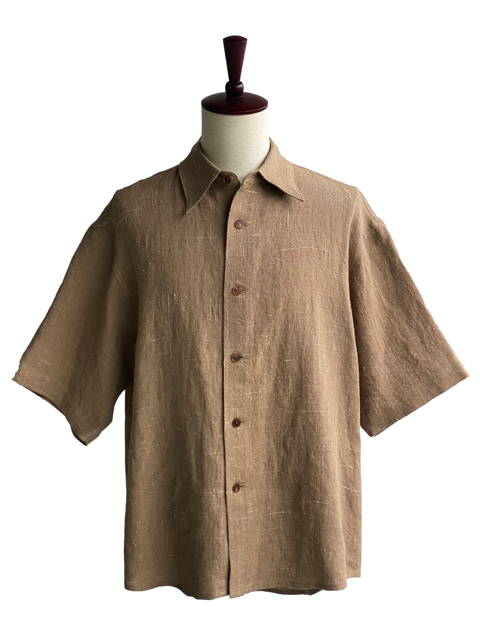 【美品】 AURALEE 半袖シャツ リネン 0 ブラウン AURALEE【オーラリー】正規取り扱い店、通販可能 ON LINE SHOP